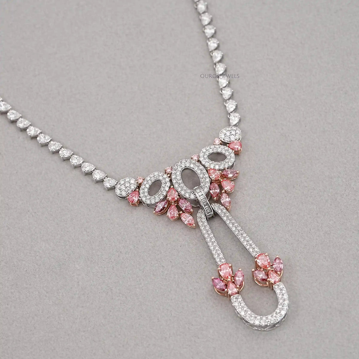 Pear And Round Shape Cluster Diamond Bridal Necklace Necklaces