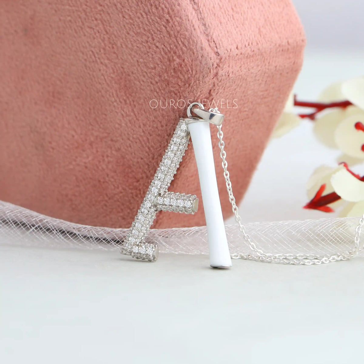 Round Diamond Enamel Letter Pendants A Necklaces