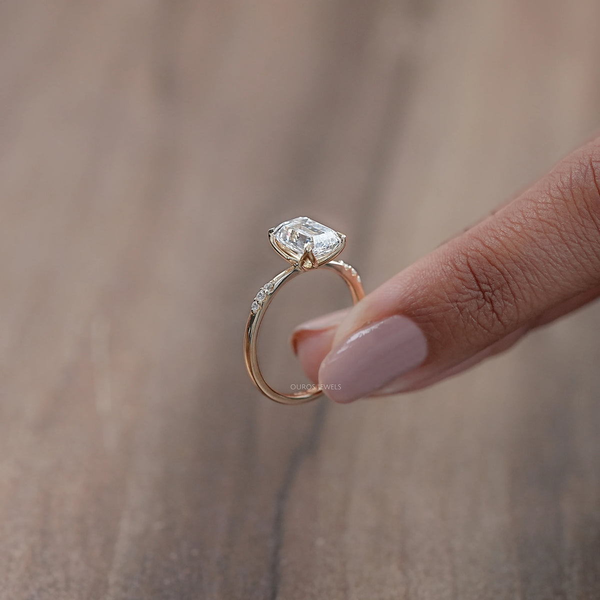 Emerald Cut Lab Grown Diamond Solitaire Accent Ring Ring