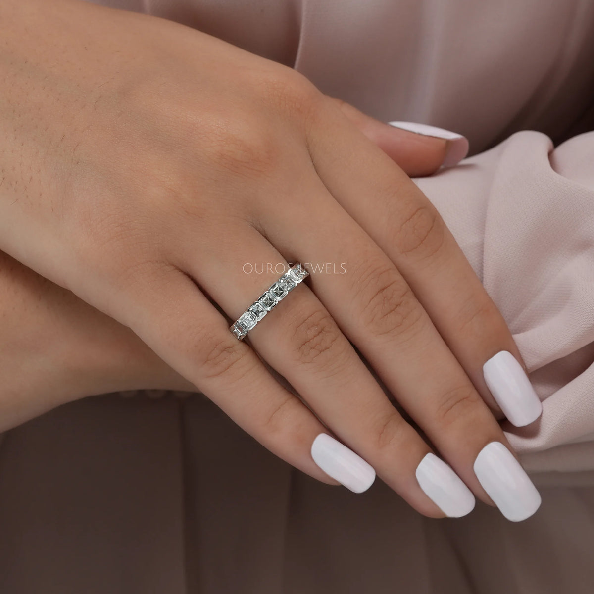 Asscher Cut Lab Diamond Half Eternity Wedding Band
