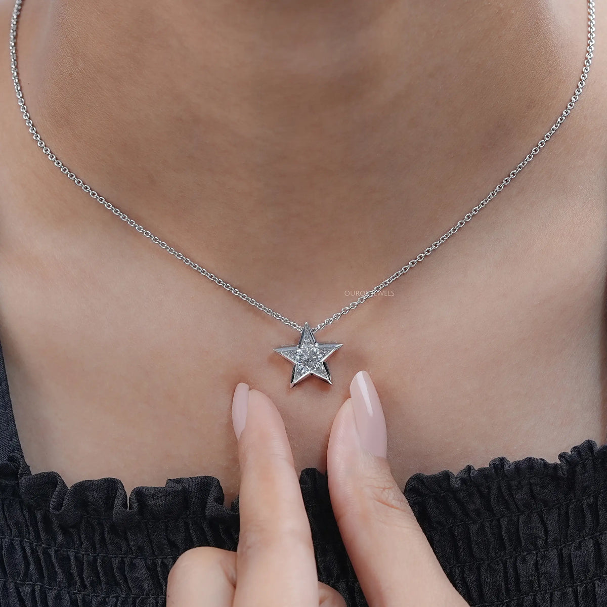 Pie Cut Diamond Star Shape Pendant Necklaces