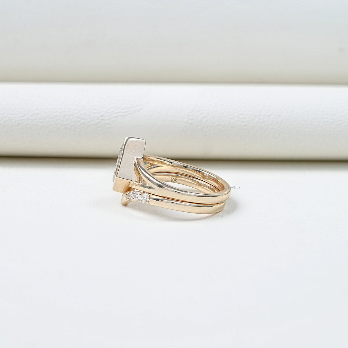 Kite Cut Lab Diamond Bezel Set Bridal Ring Set Rings