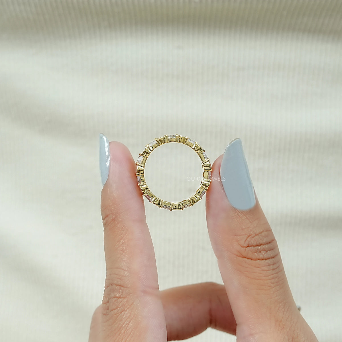 Tappered Baguette Diamond Zic Zac Bezel Set Eternity Band