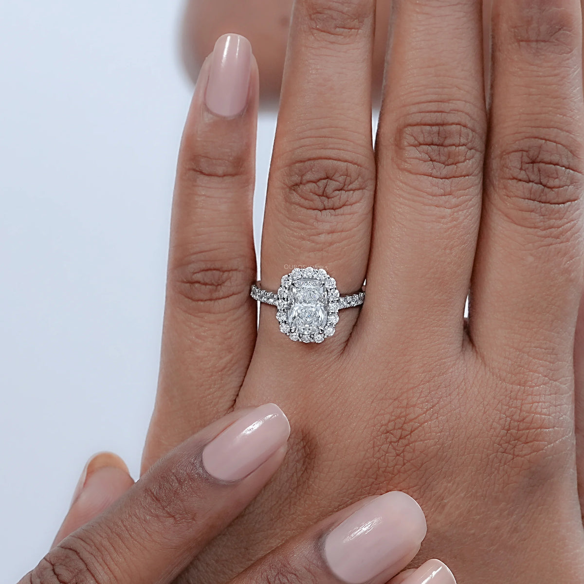 Cushion Cut Halo Lab Diamond Engagement Ring