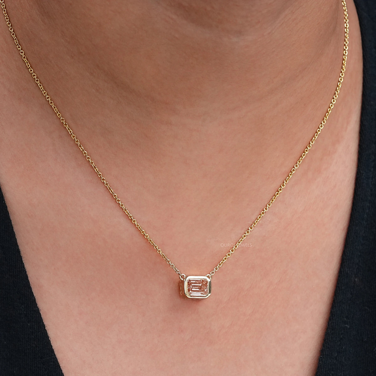 Bezel Set Pink Emerald Solitaire Pendant Necklaces