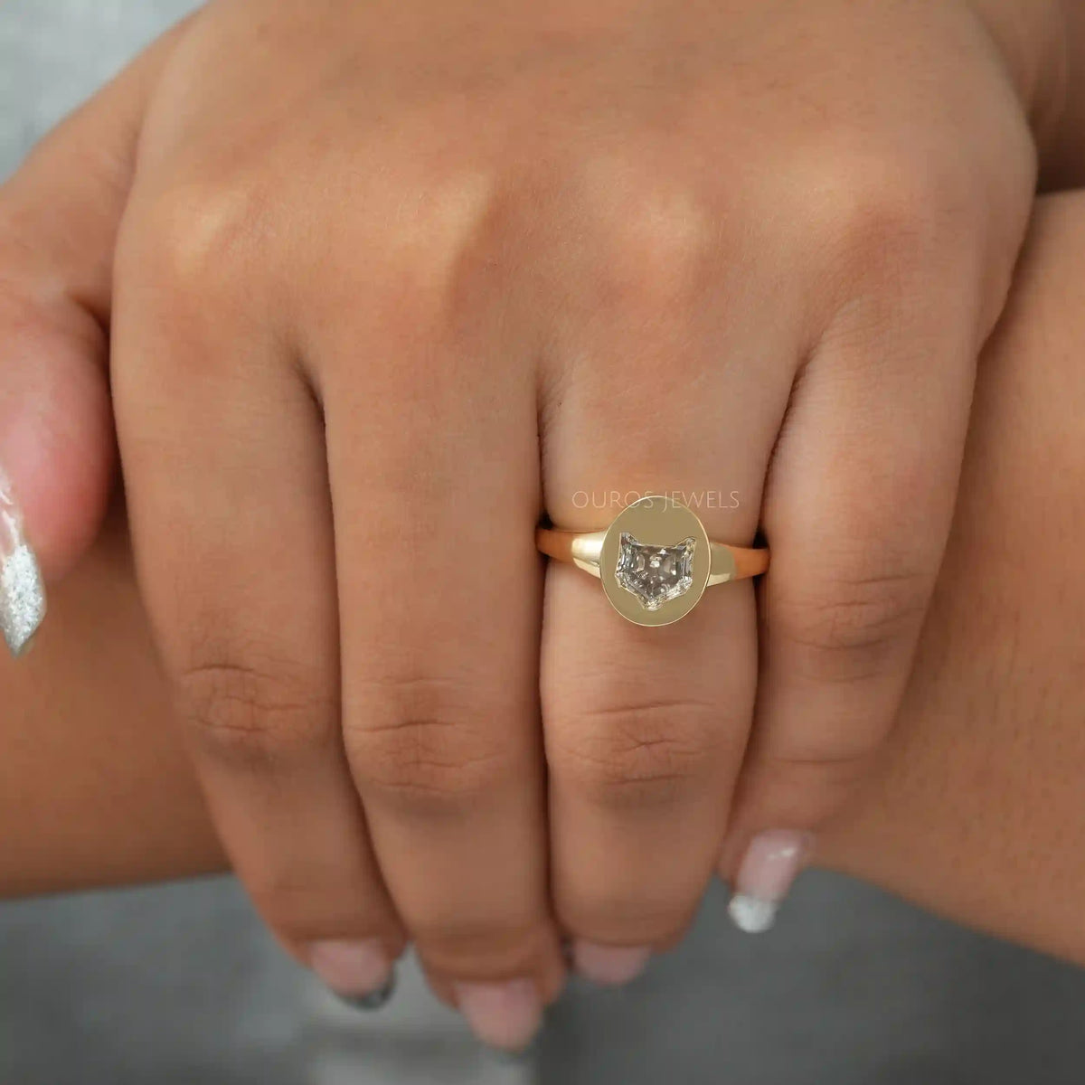 Cat Face Lab Diamond Bezel Set Solitaire Ring