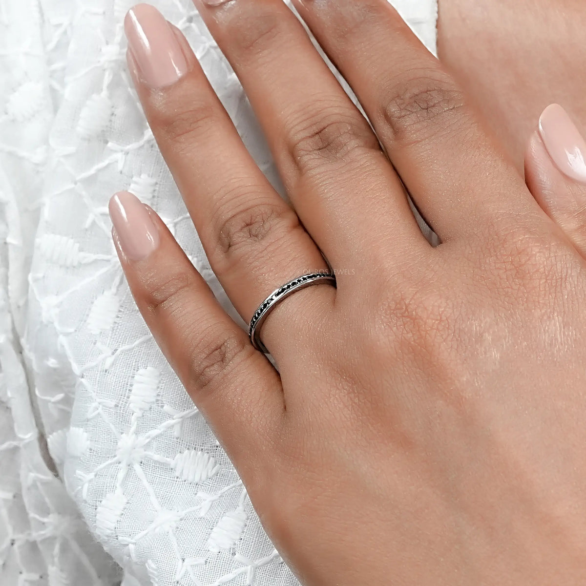 Black Round Lab Diamond channel Set Half Eternity Ring Rings