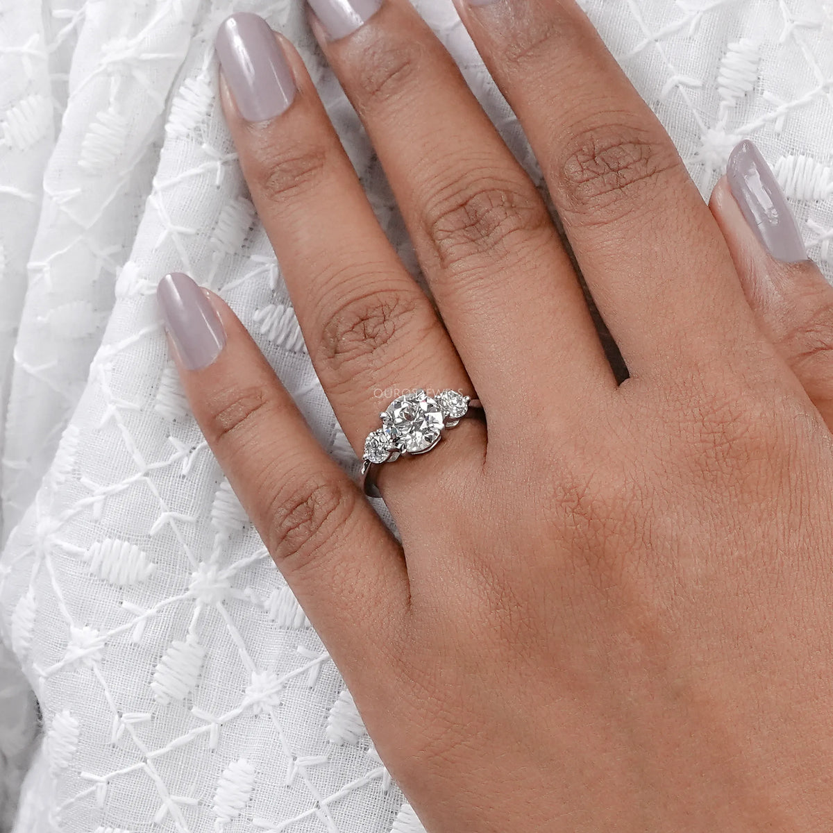 Old European Round Cut Three Stone Engagement Ring Rings
