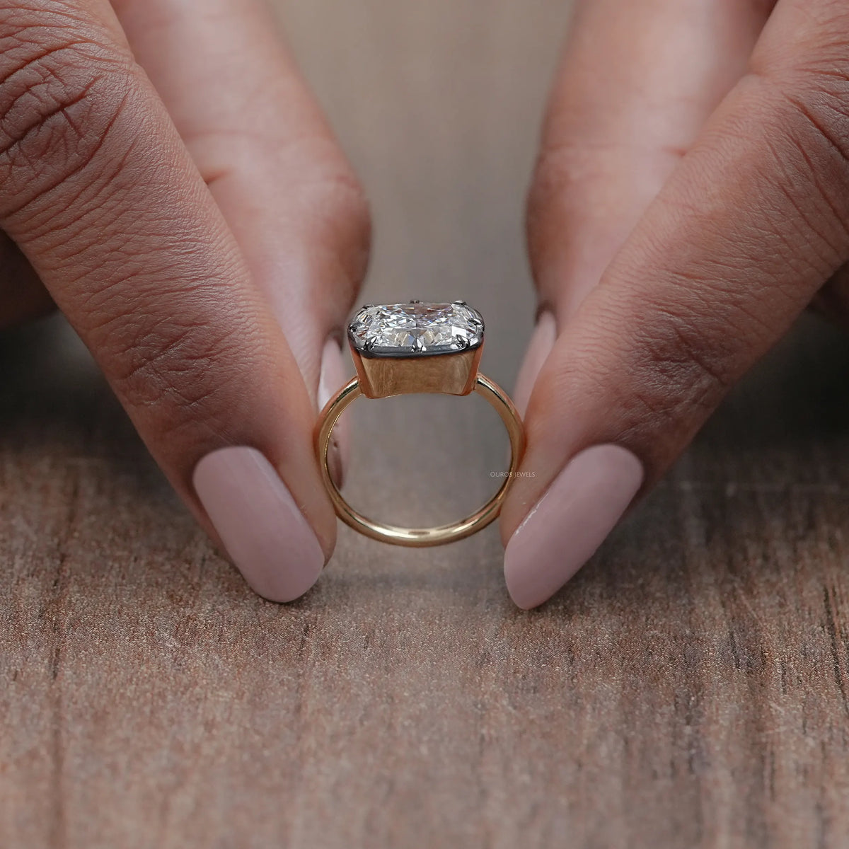 East West Cushion Diamond Black Coating Solitaire Ring