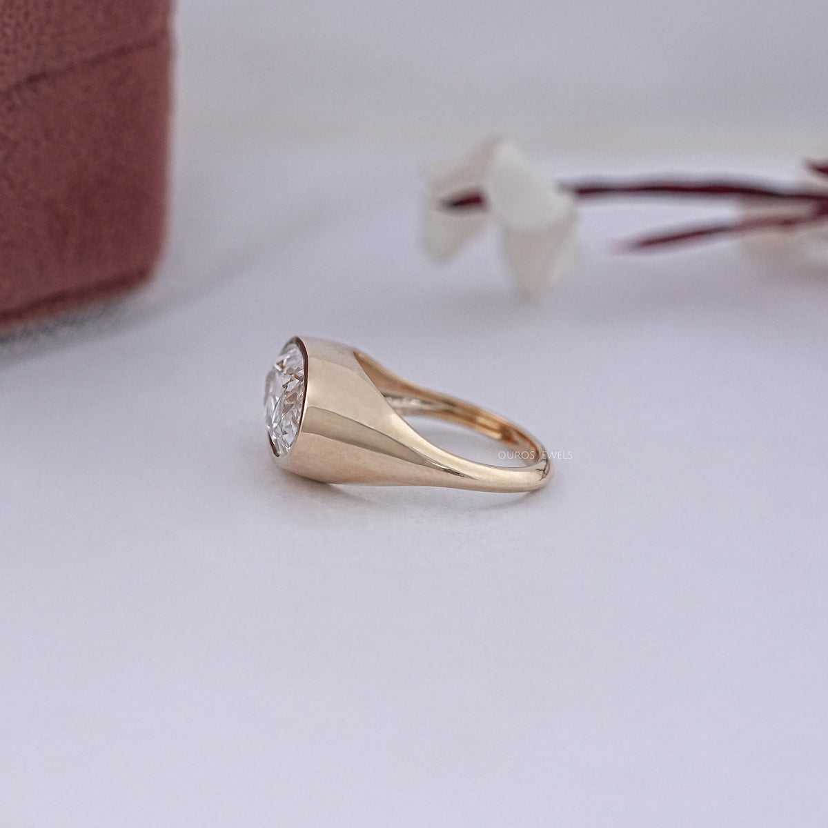 East West Old Mine Moval Cut Bezel Set Solitaire Ring Rings