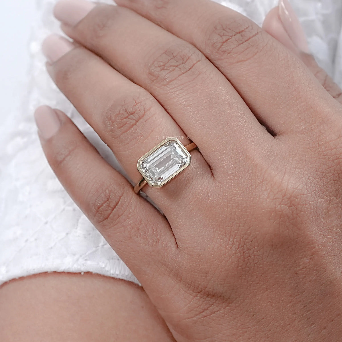 East West Bezel Emerald Diamond Engagement Ring Rings