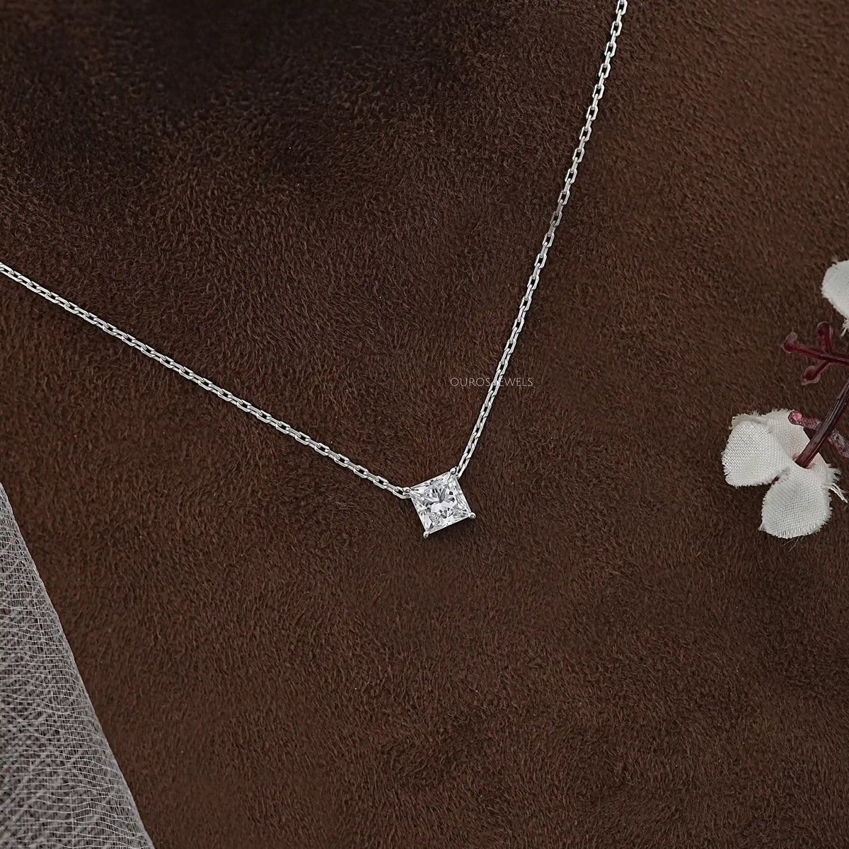 Princess Cut Lab Diamond Solitaire Pendant Necklaces