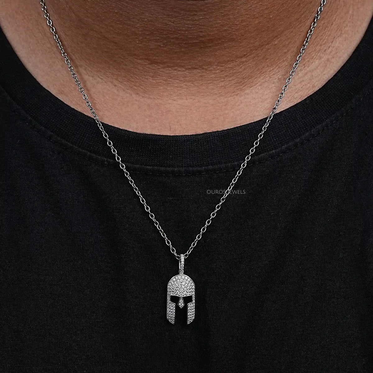 Spartan Mask Round Diamond Pendant Necklaces