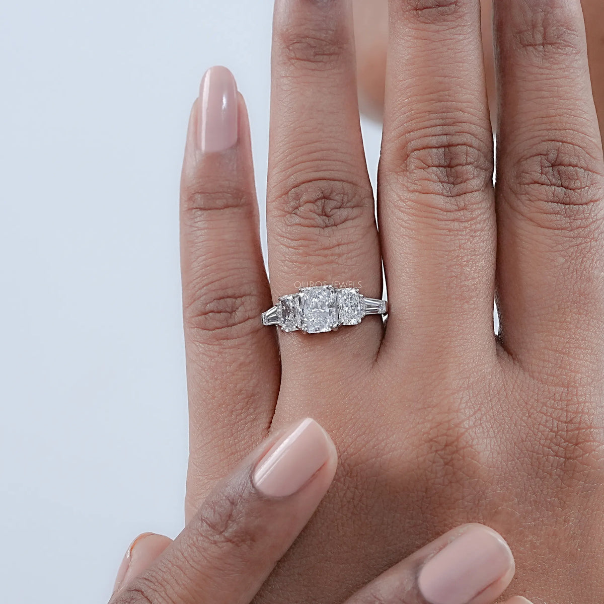 Radiant Lab Diamond Five Stone Engagement Ring Rings