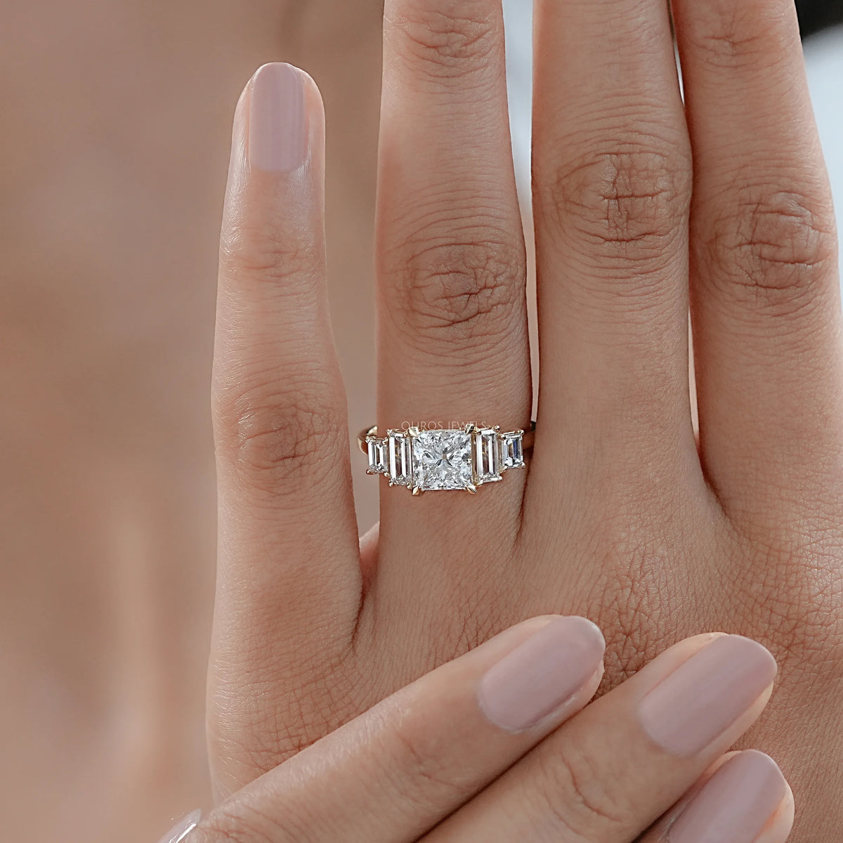 Princess And Baguette Diamond Five Stone Engagement Ring Rings