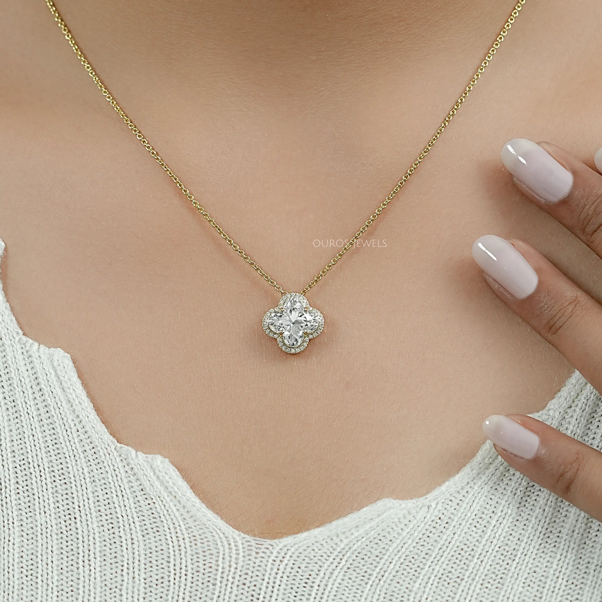 Floral Lab Grown Diamond Halo Pendant Necklaces