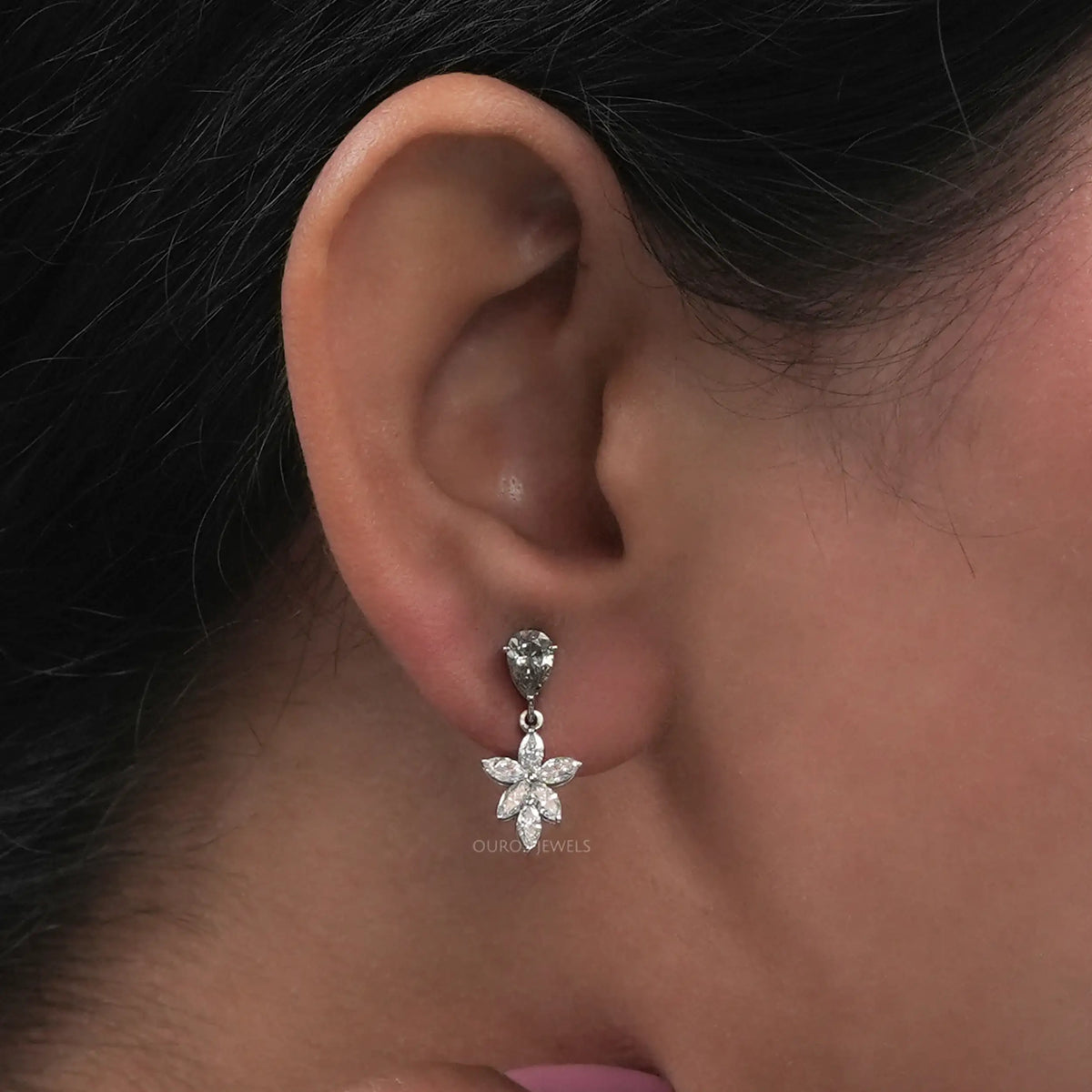 Floral Marquise Shape Drop Earrings Earrings
