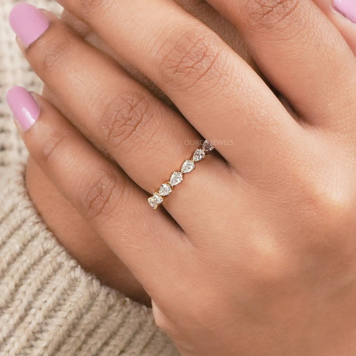 Pear Cut Lab Grown Diamond Half Eternity Band