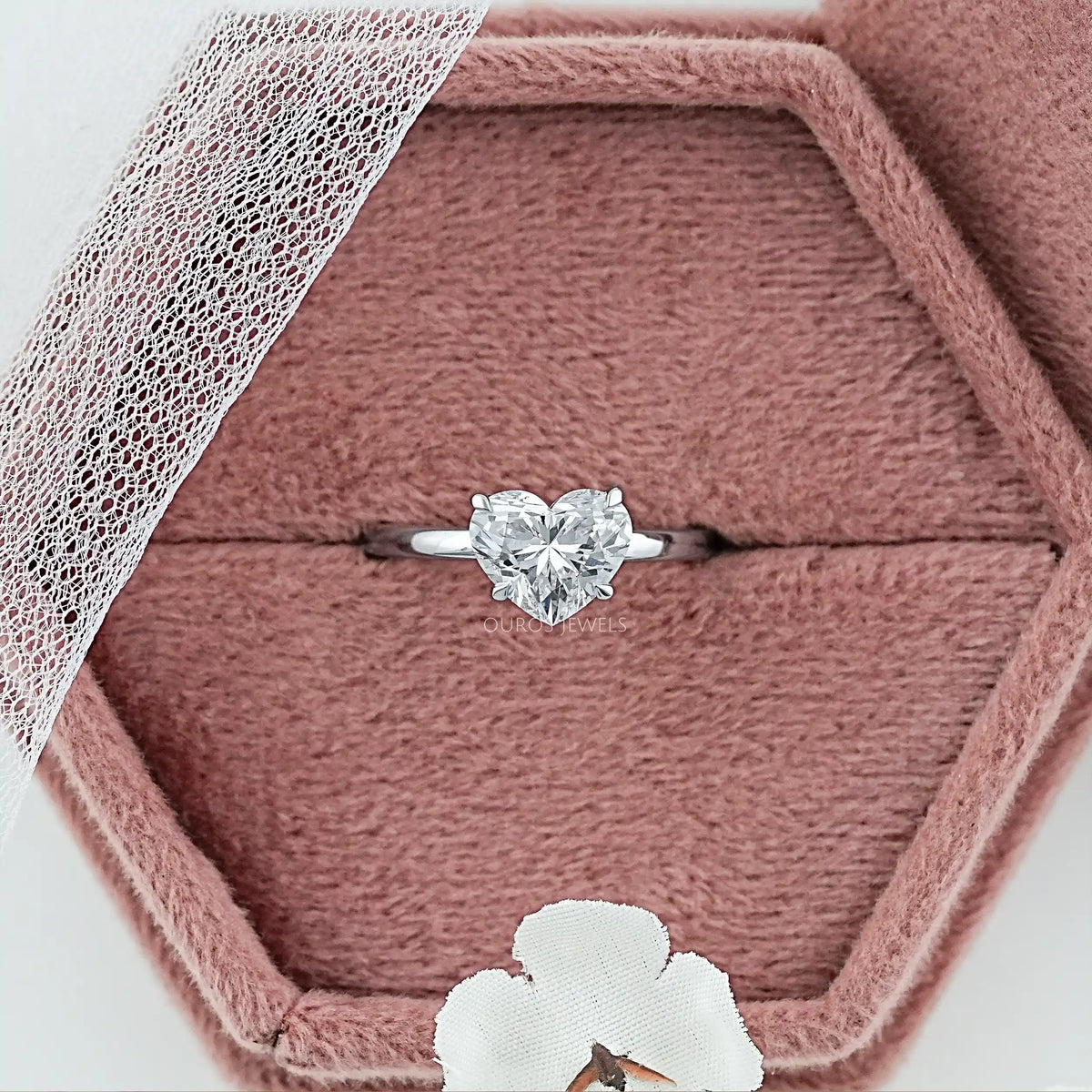 Heart Diamond Tulip Set Solitaire Ring Ring