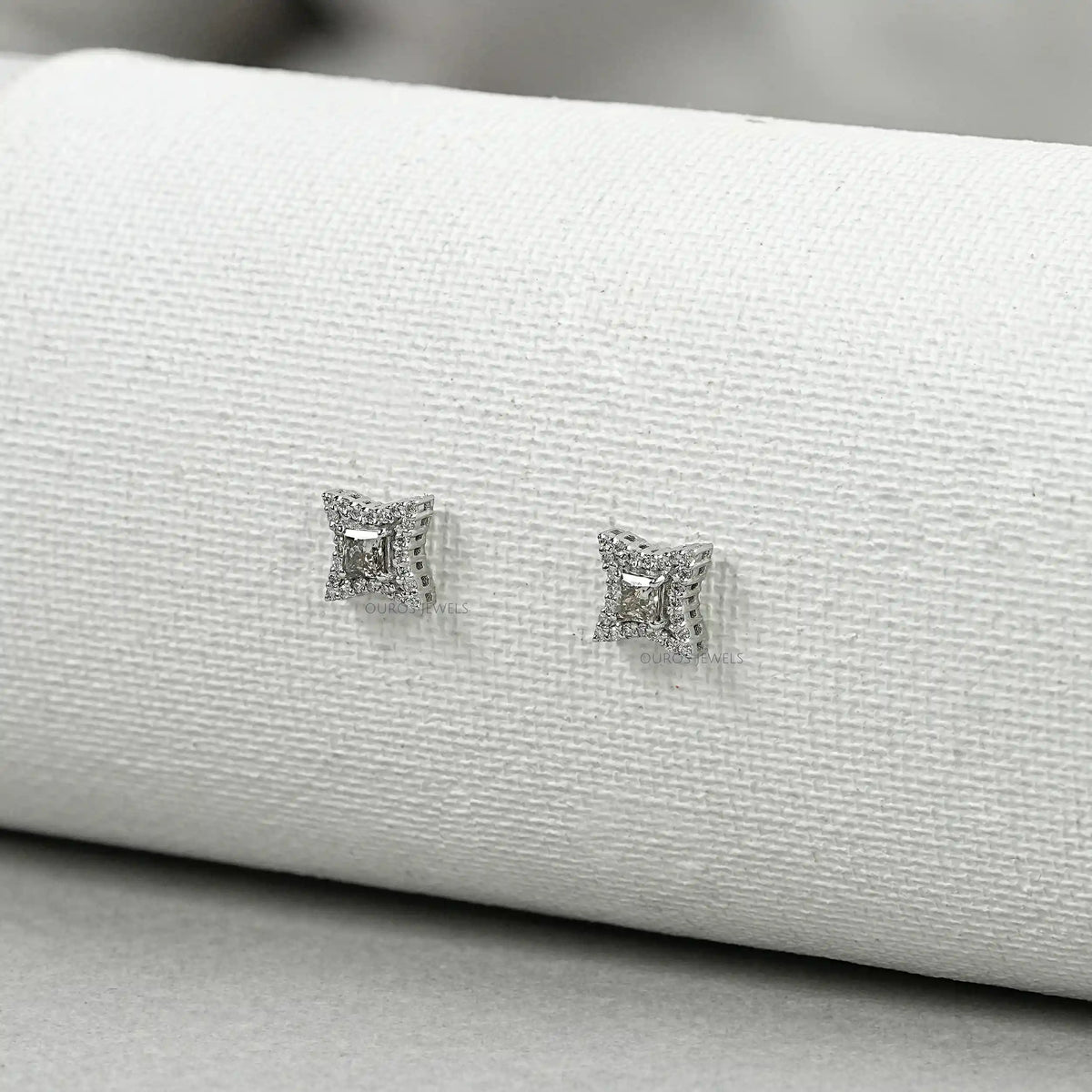 Olive Color Diamond Halo Princess Stud Earring Earrings