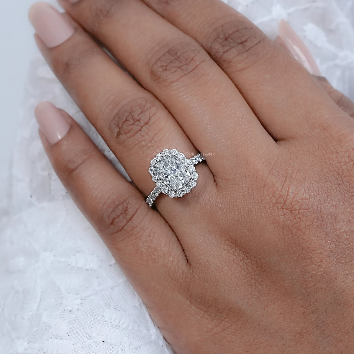 Cushion Cut Halo Lab Diamond Engagement Ring
