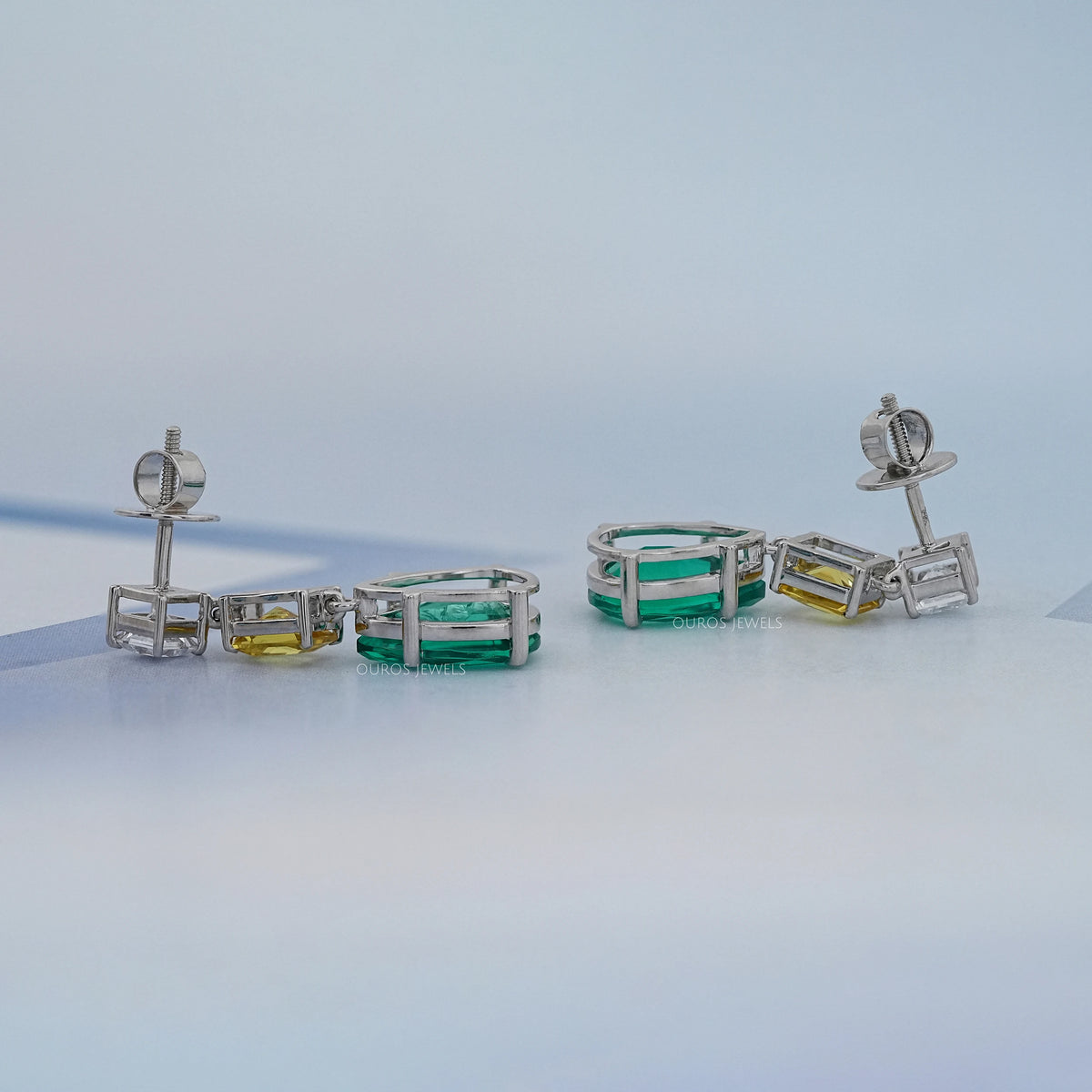 Green Pear And Yellow Radiant Diamond Drop Earrings Earrings