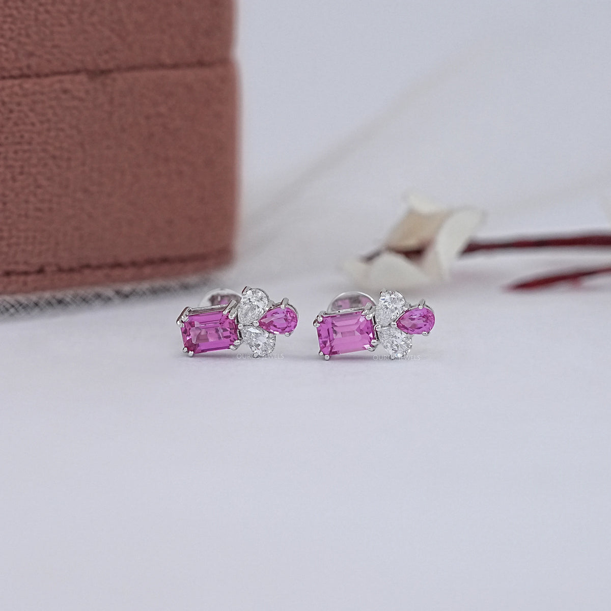 Lab Pink Emerald Gemstone Stud Earrings Earrings