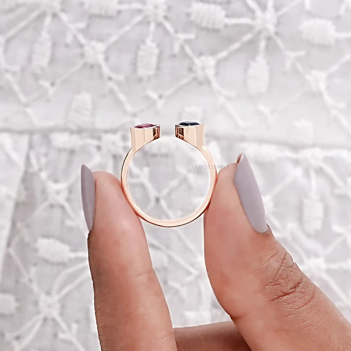 Sapphire And Ruby With Heart Open Cuff Ring Rings