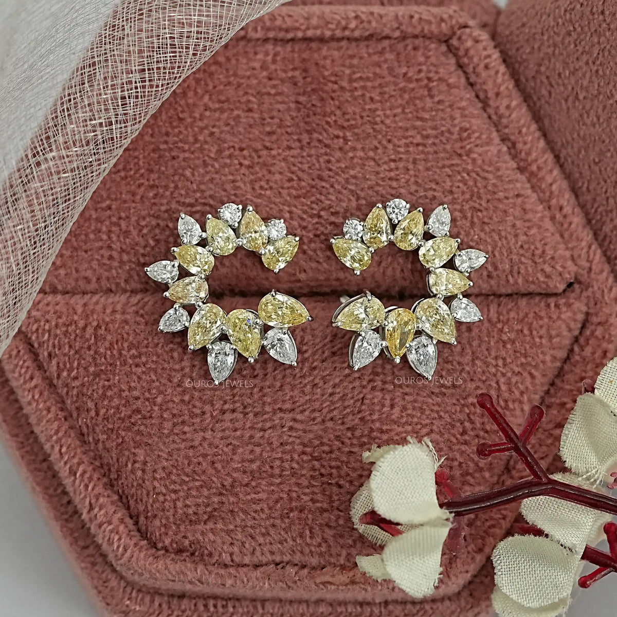 Open Yellow Pear Lab Diamond Hoop Earrings Earrings