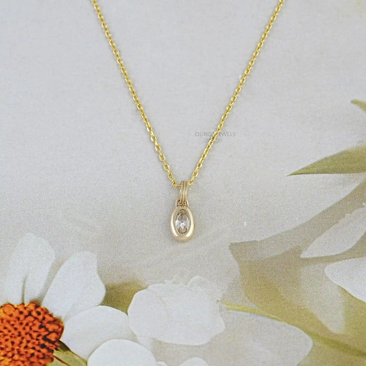 Old Mine Moval Lab Diamond Bezel Set Pendant Necklaces
