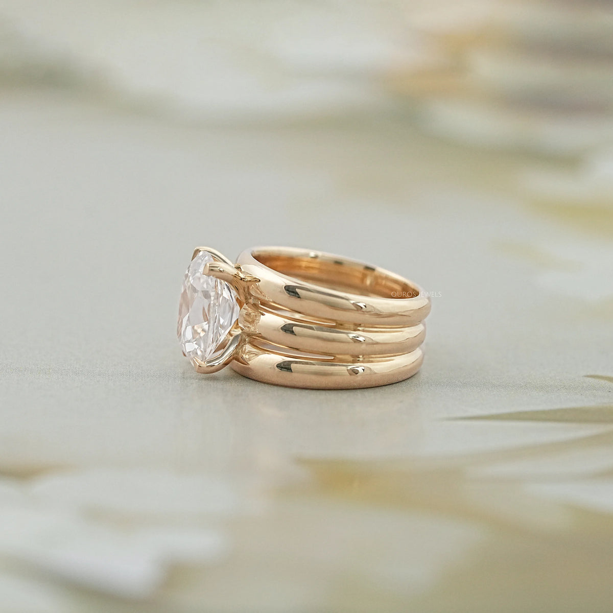 Old Mine Cushion Diamond Wide Wedding Band Ring