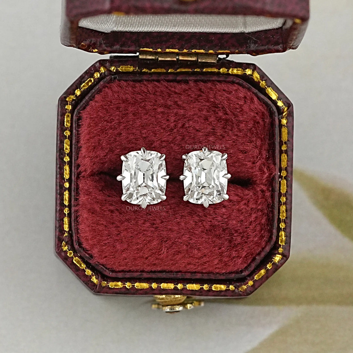 Old Mine Cushion Cut Lab Diamond Stud Earrings Earring