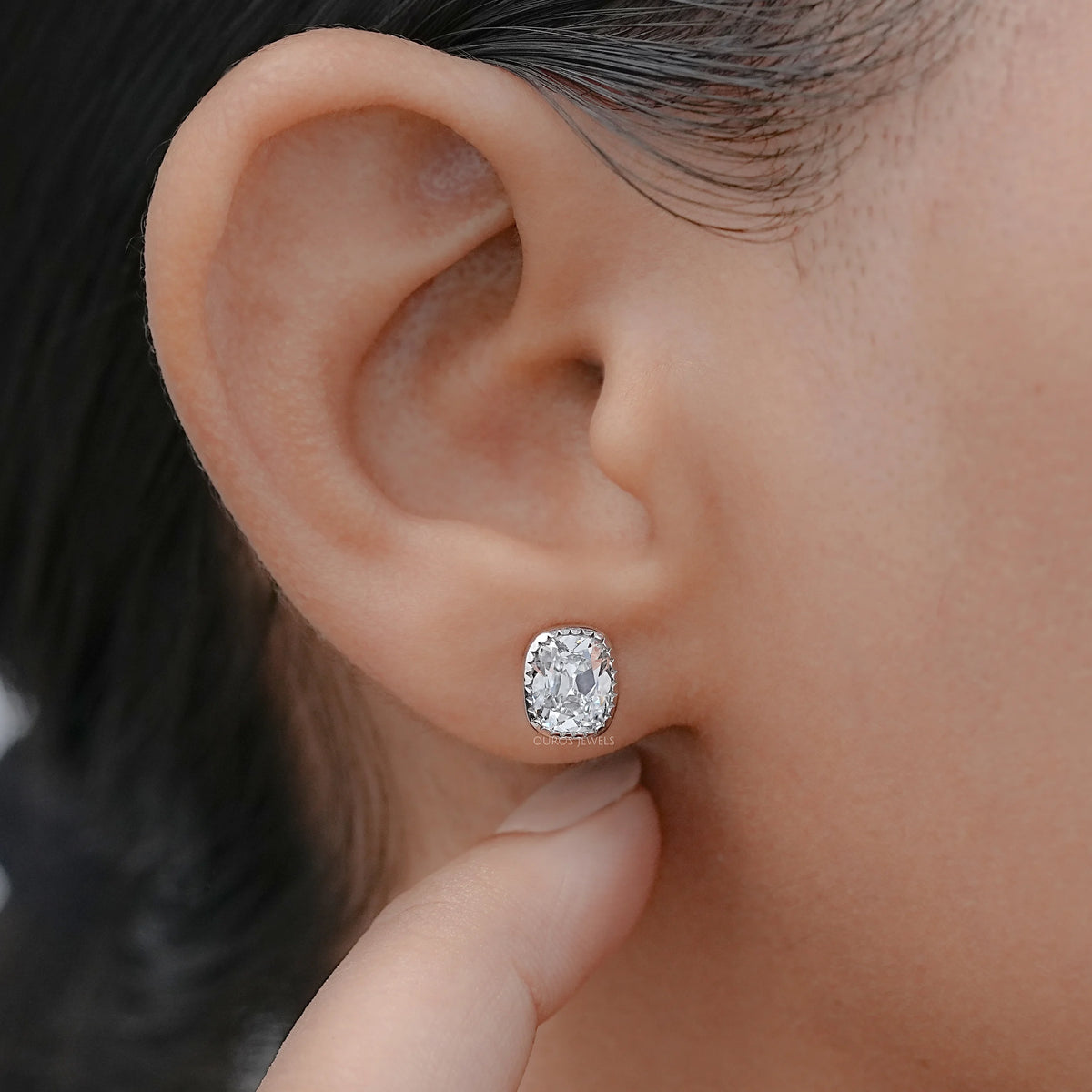 Old Mine Cushion Cut Lab Diamond Milgrain Earrings Earrings