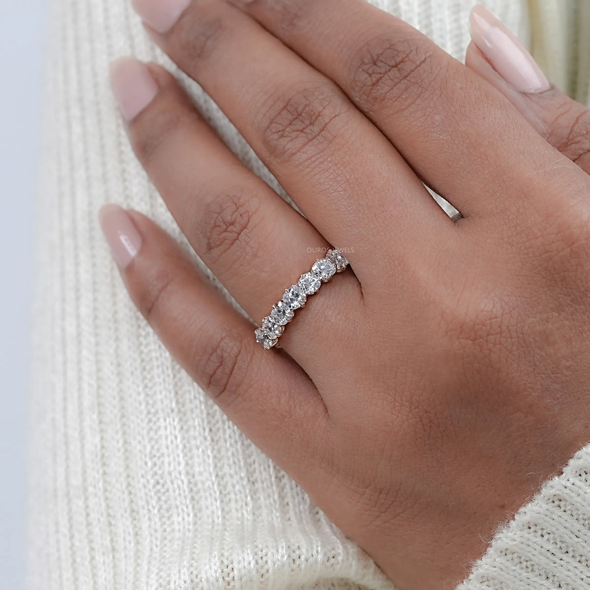 Seven Stone Old Mine Cushion Diamond Wedding Band Ring