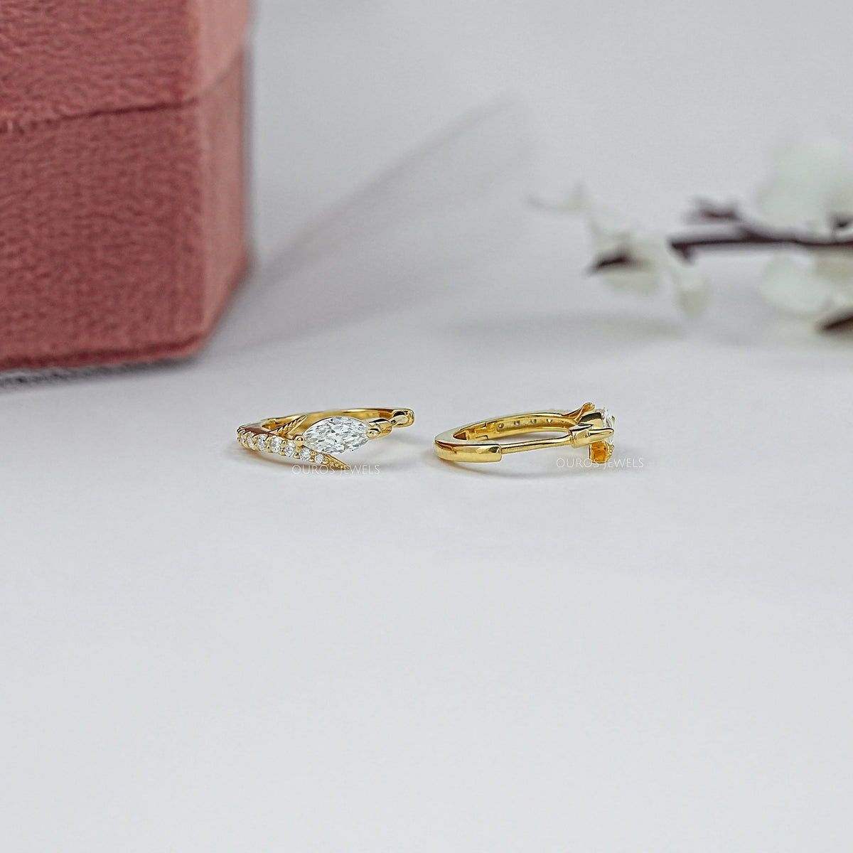 Old Mine Moval Lab Diamond Huggie Hoop Earrings Earring