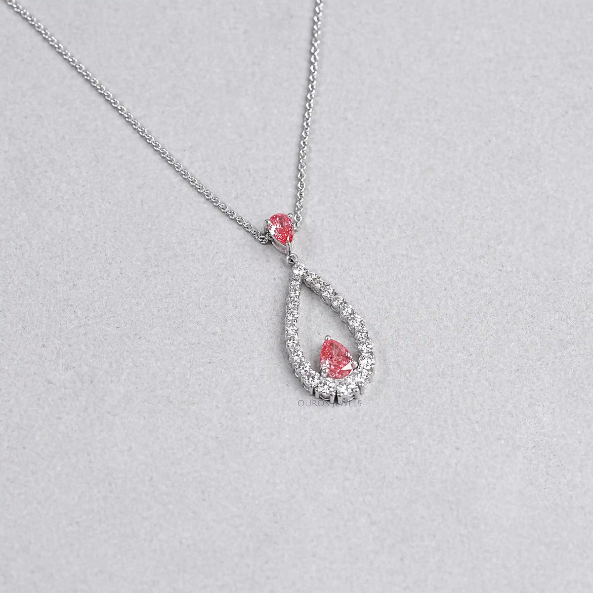 Open Pear Shape Pink Lab Diamond Pendant Necklaces