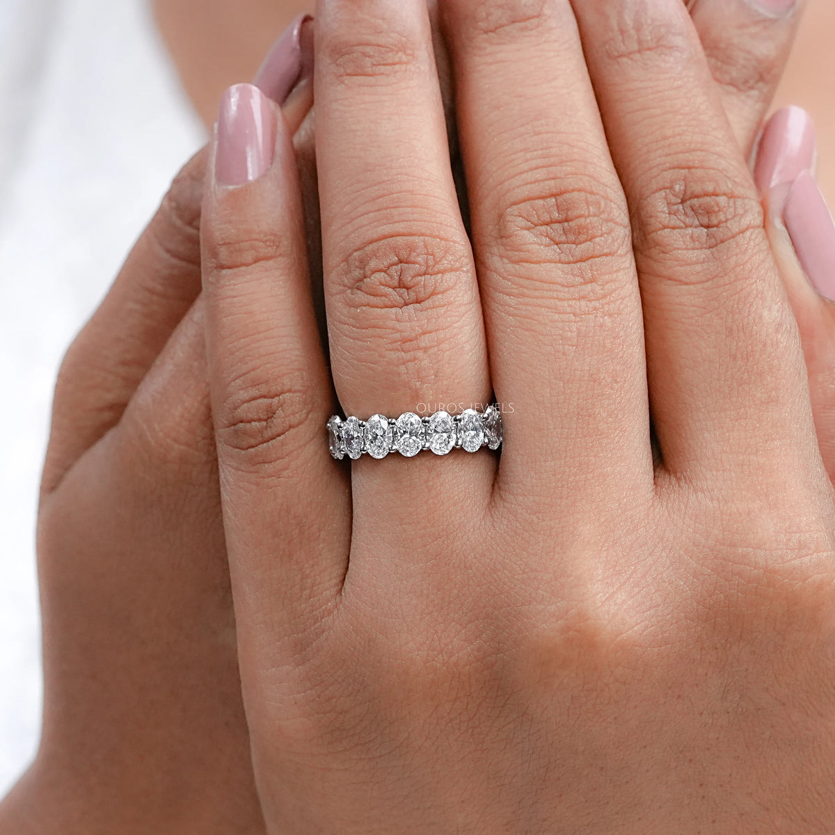 Oval Diamond Eternity Band, Platinum Wedding Band Rings