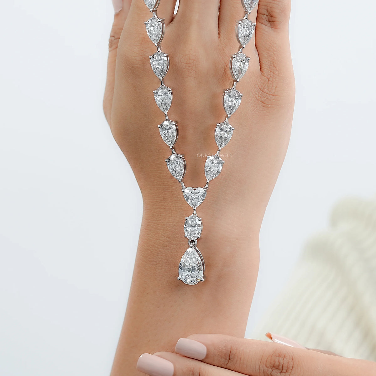 Pear And Heart Lab Diamond Lariat Drop Necklace