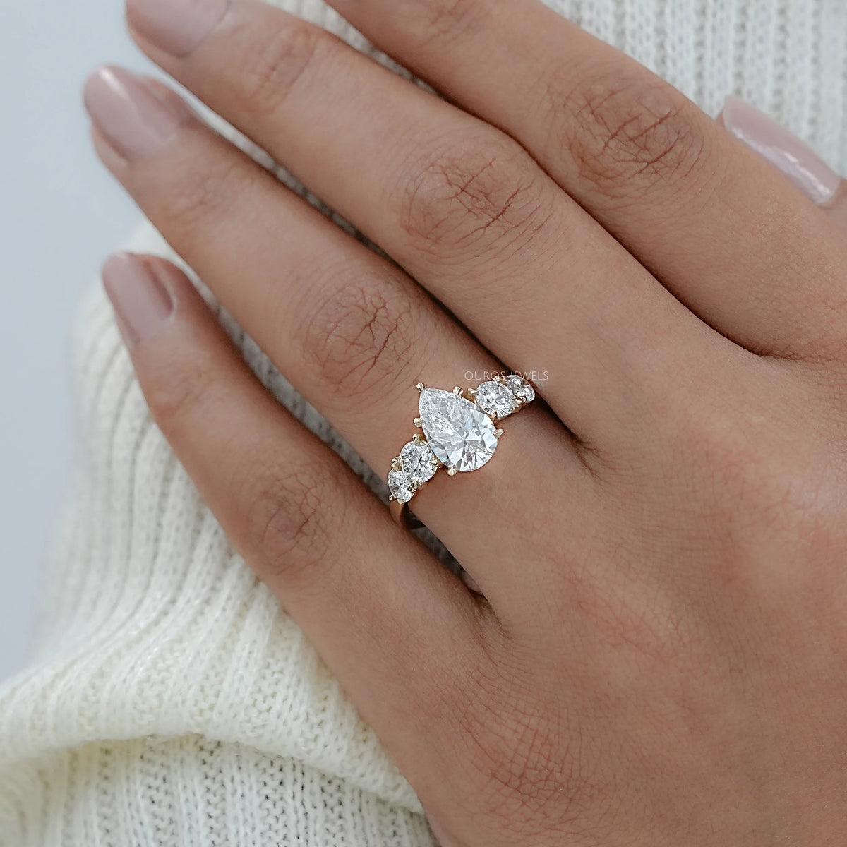 Pear And Round Diamond Five Stone Engagement Ring Rings