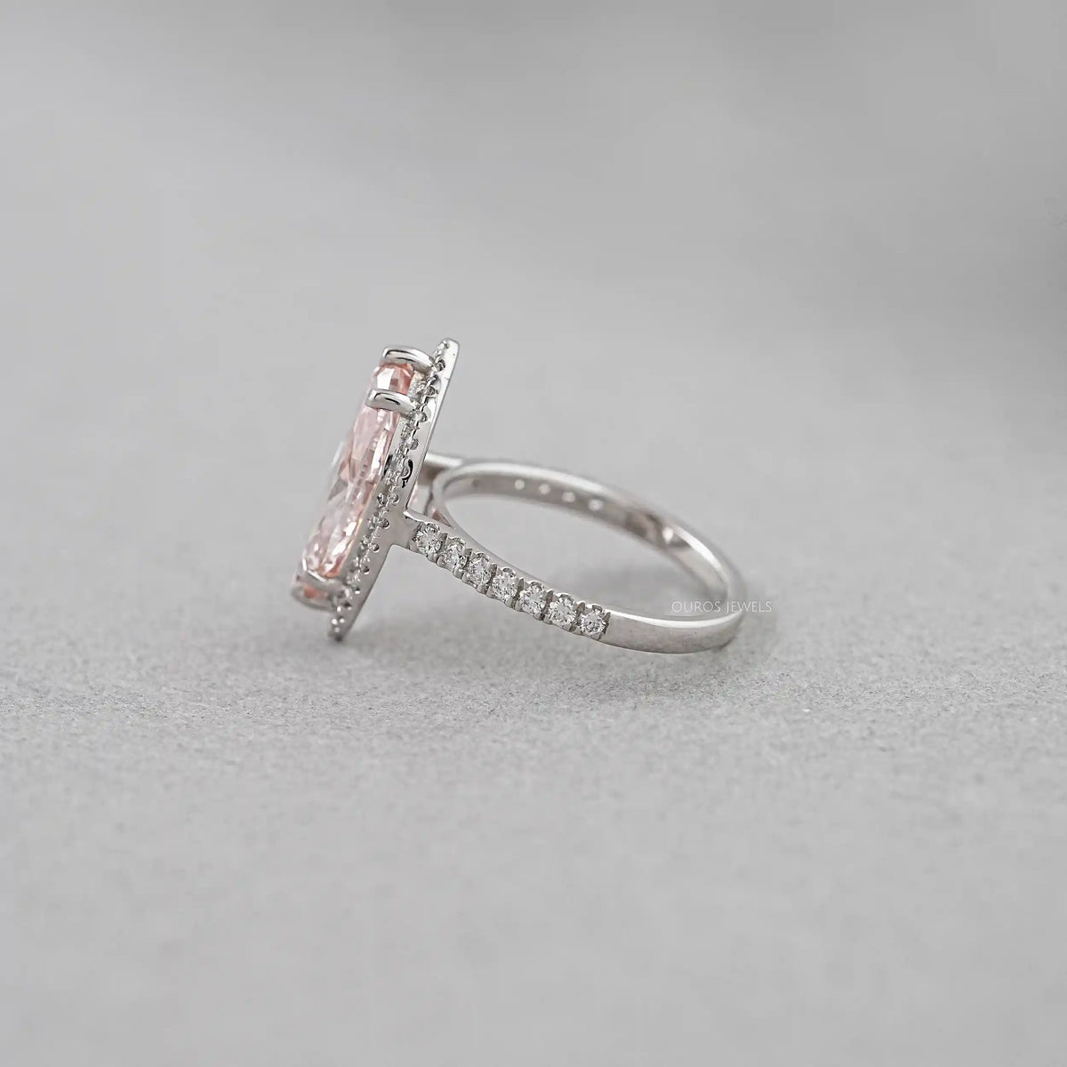 Pink Marquise Cut Halo With Accent Diamond Engagement Ring Rings