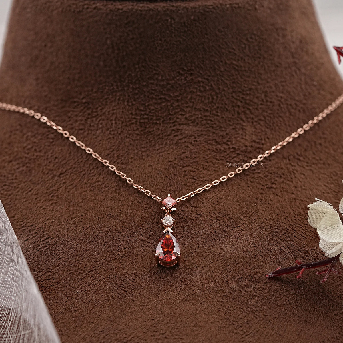 Red Pear Cut Lab Diamond Pendant Necklaces