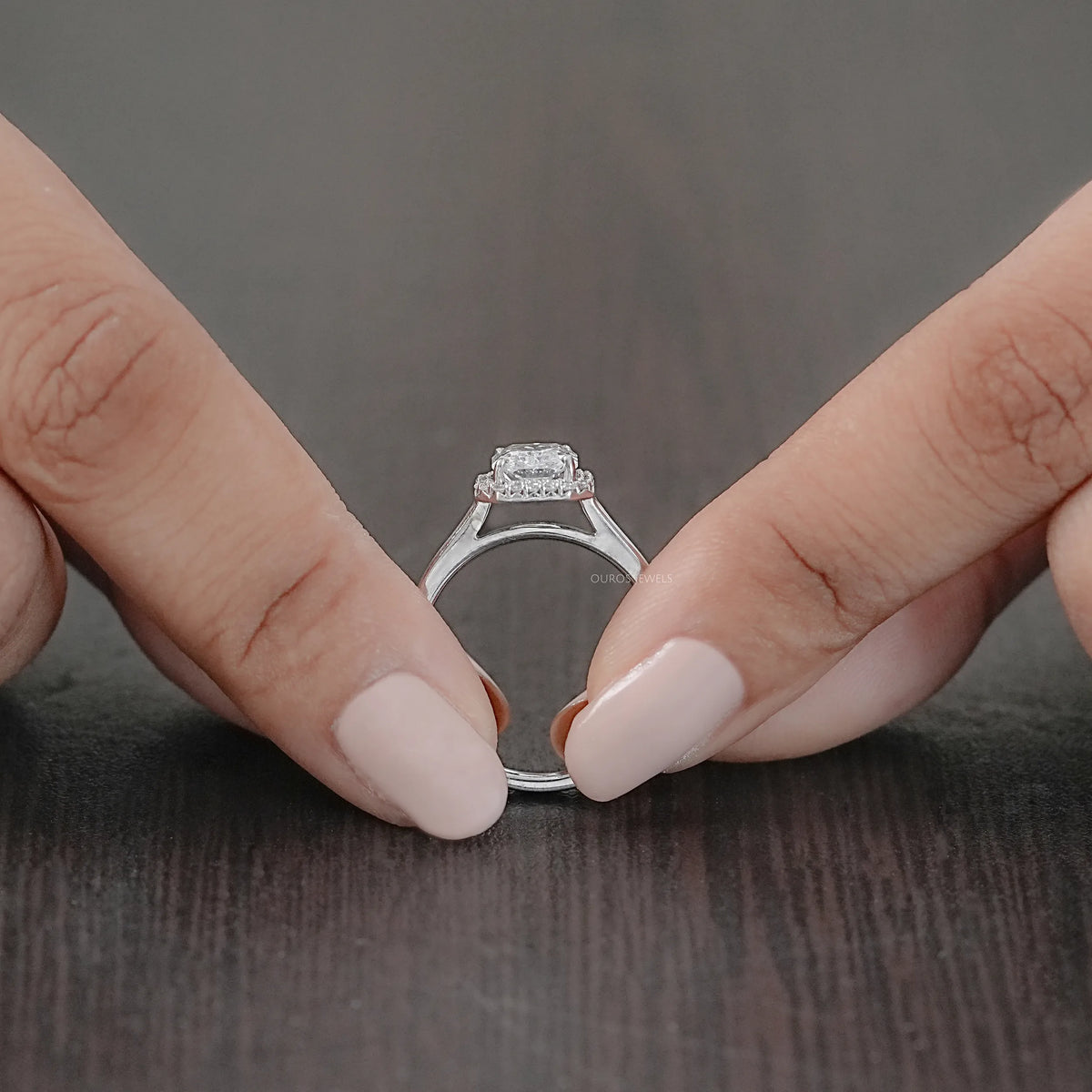 Radiant Lab Diamond Solitaire Halo Engagement Ring Rings