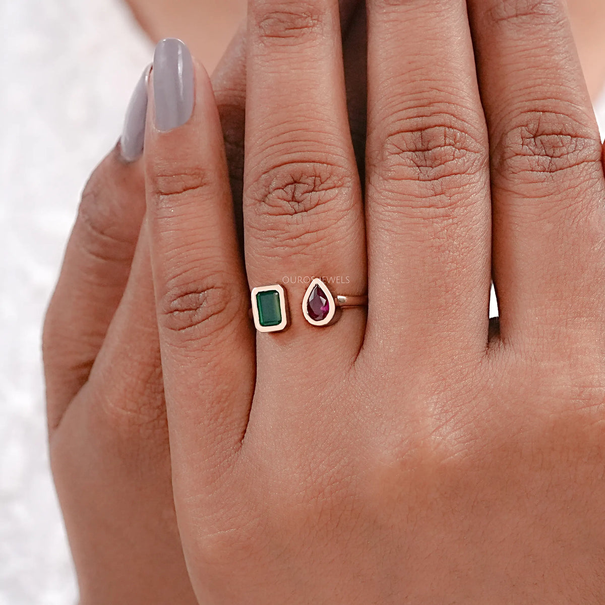 Rose Gold Open Cuff Gemstone Ring Rings