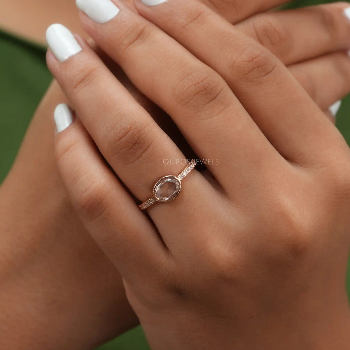 Rose Cut Oval Lab Grown Accent Diamond Ring Ring