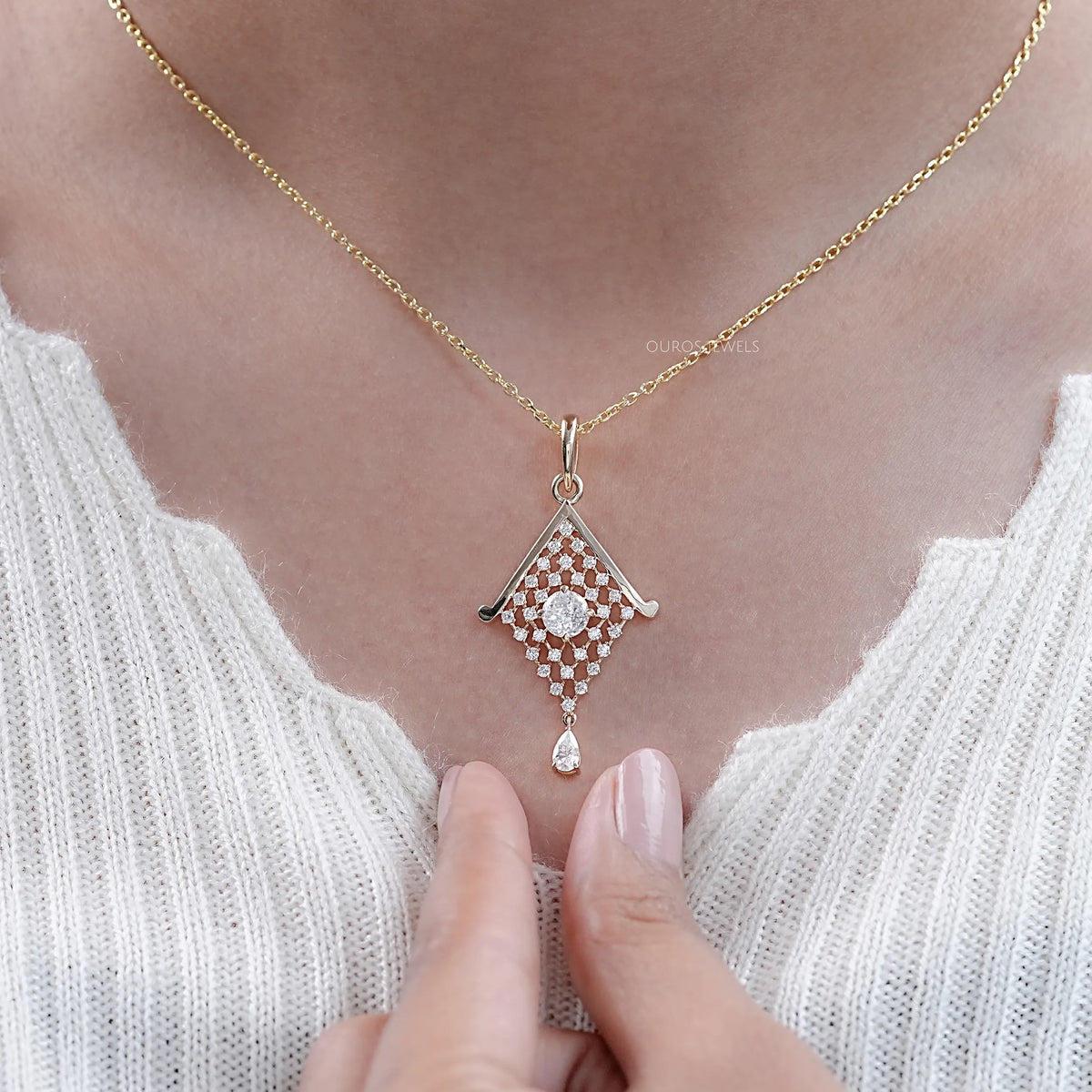 Portuguese Round Cut Lab Diamond Pendant Necklaces