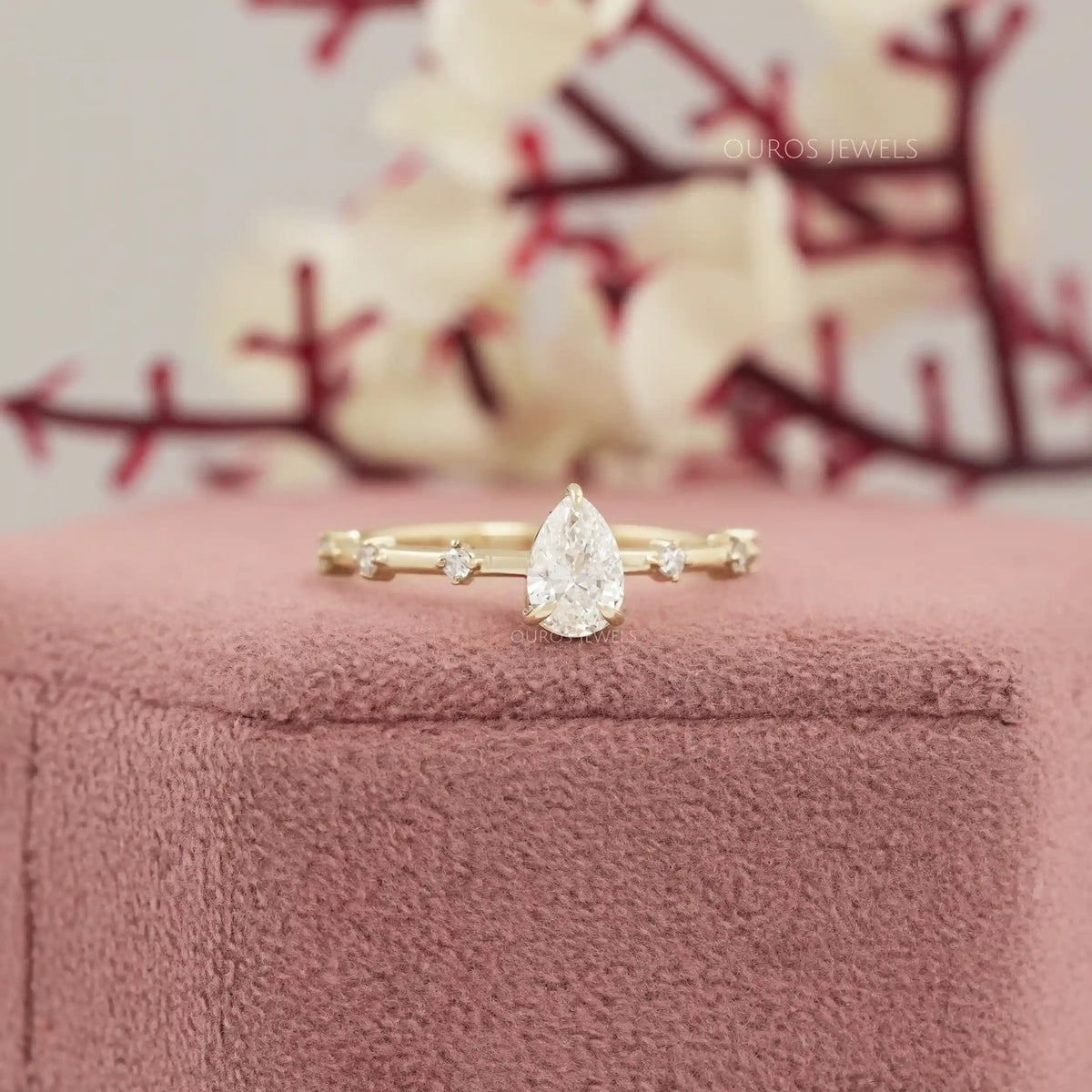 Pear Cut Lab Grown Accent Diamond Engagement Ring