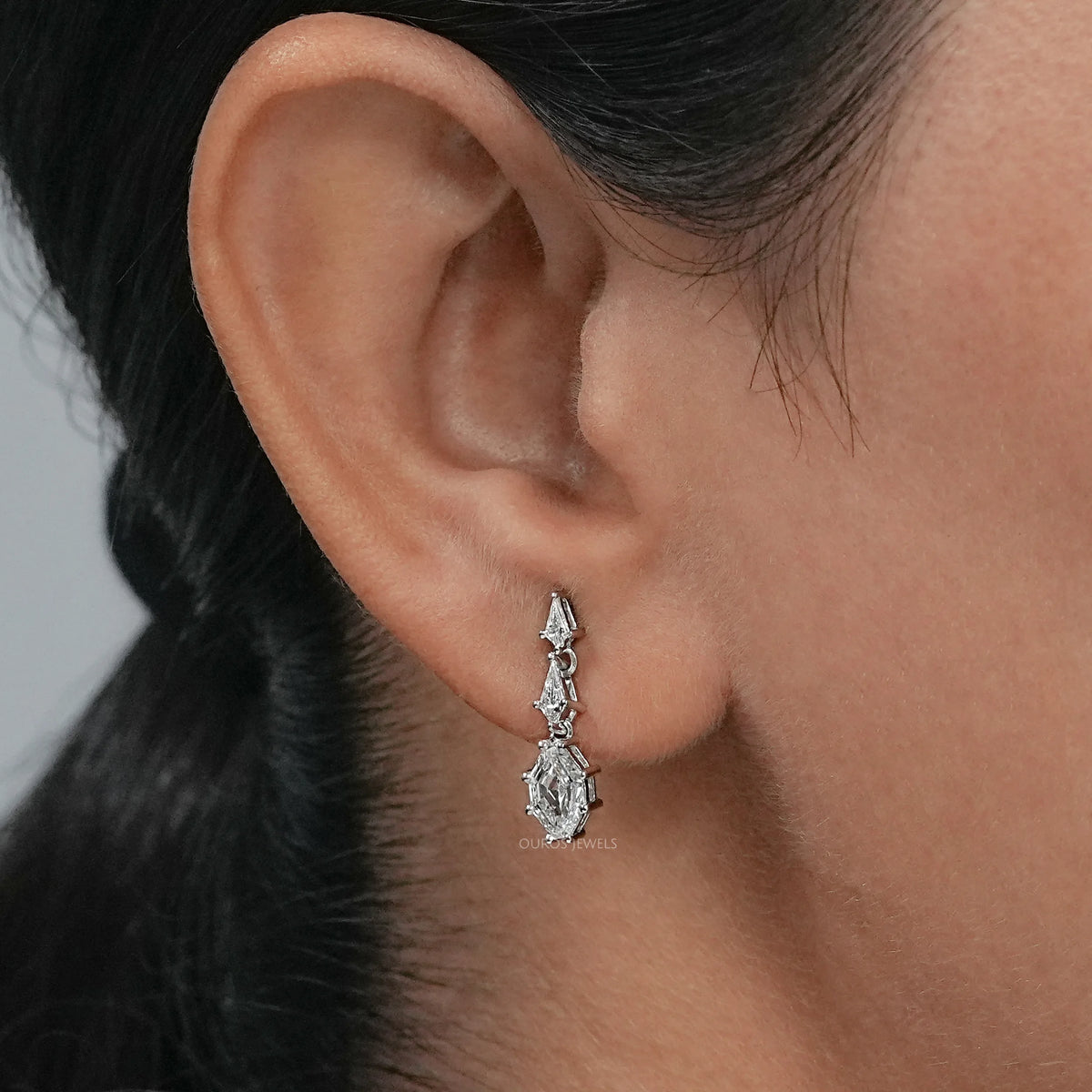 Step Cut Shield Diamond Dangle Earrings Earring