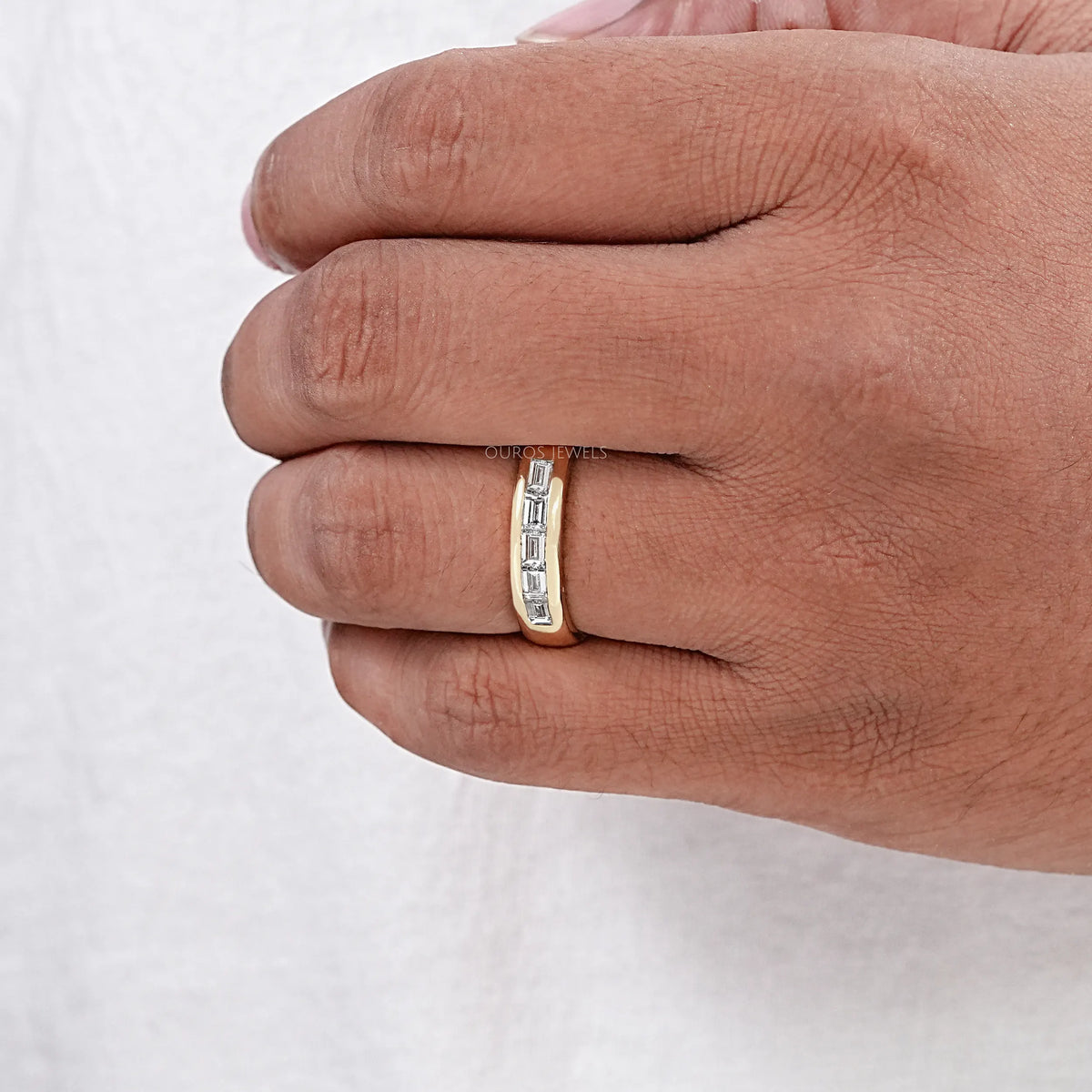 Men's Baguette Wedding Band -Channel Setting
