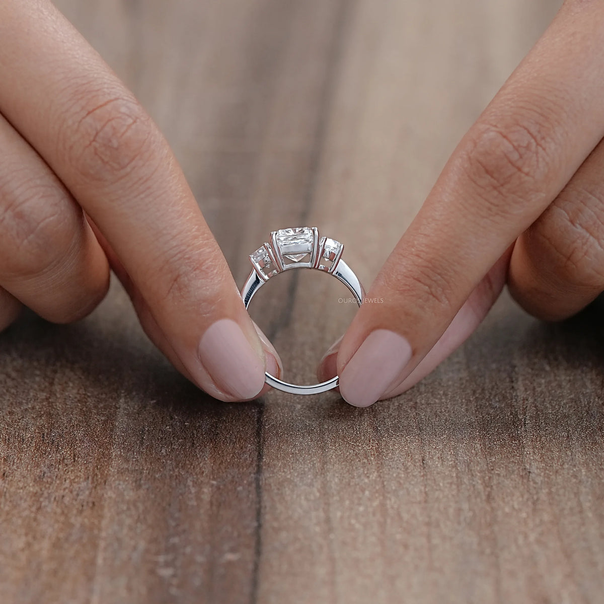 Trinity Cushion Cut Lab Diamond Engagement Rings Ring