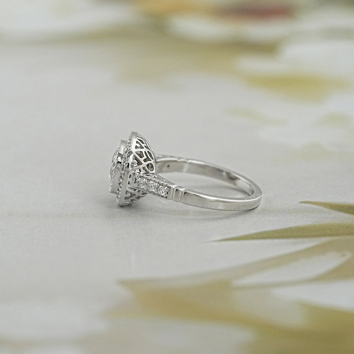 Old Mine Cushion Cut Halo Diamond Engagement Ring Ring